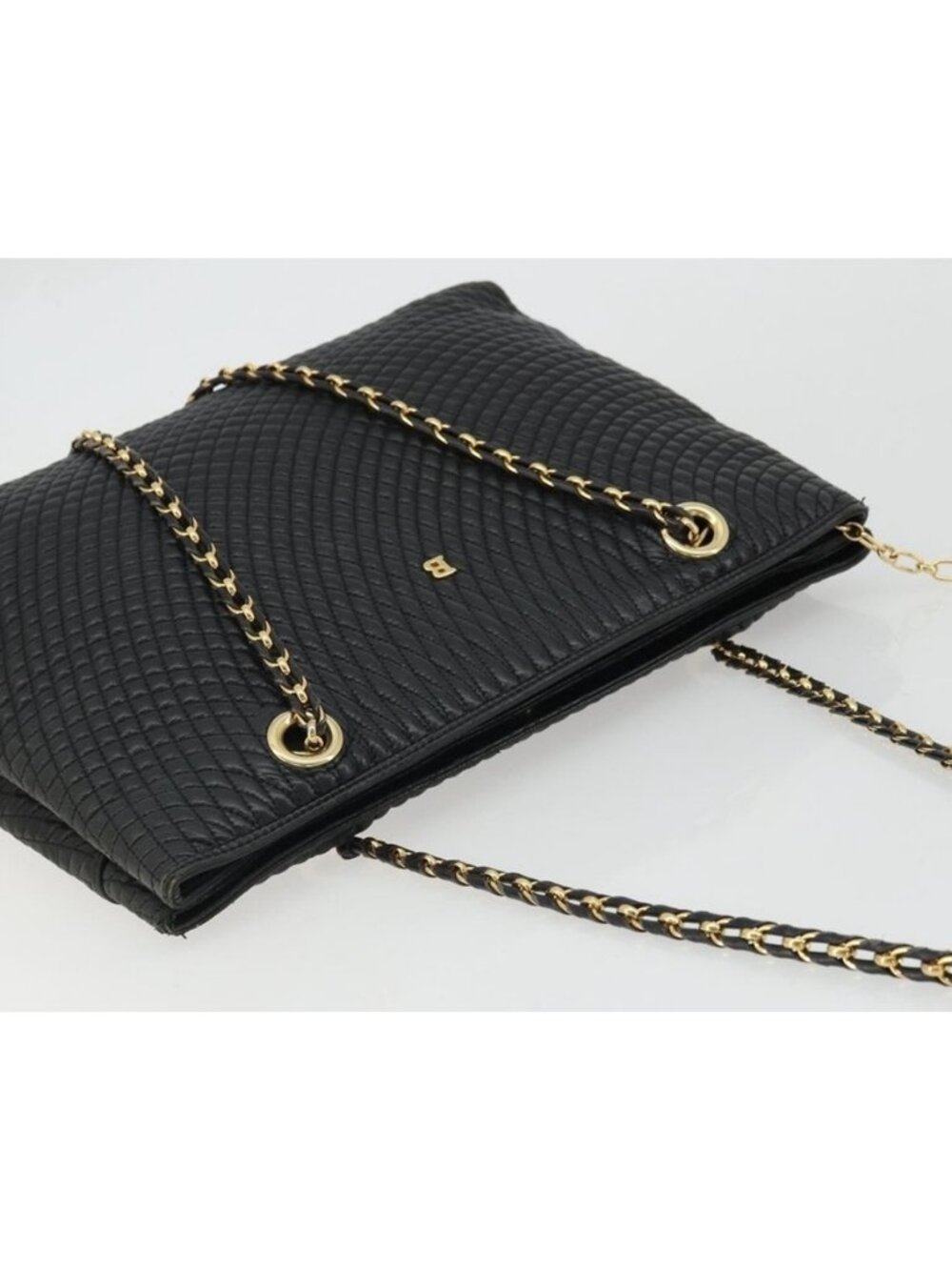 Authentic BALLY Chain Shoulder Bag Leather Black Gold - Picture 14 of 16
